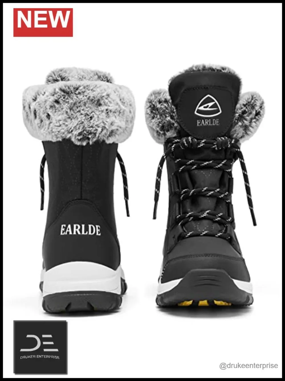 Women's Waterproof Mid-Calf Winter Snow Boots Rubber Sole Lace Up Fur Lined